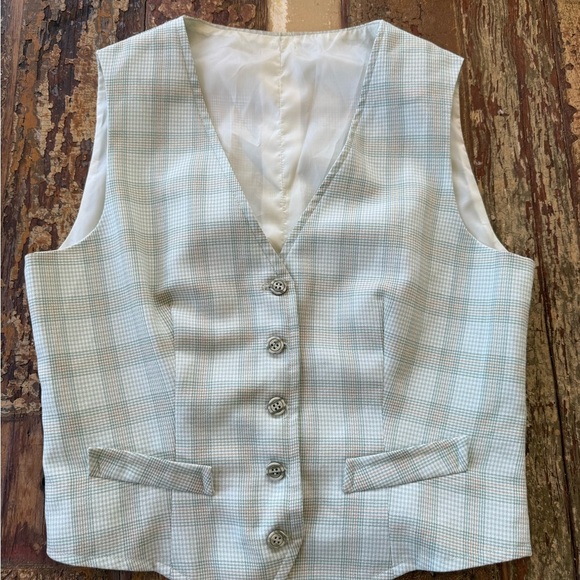 Jackets & Blazers - Vintage Green Plaid Button-Up Vest | Medium